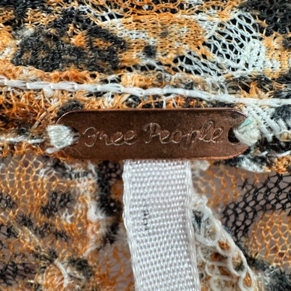 Free People Shirt Size Medium Snake Sheer Long Sleeve V Neck Tie Front Blouse - Picture 8 of 13